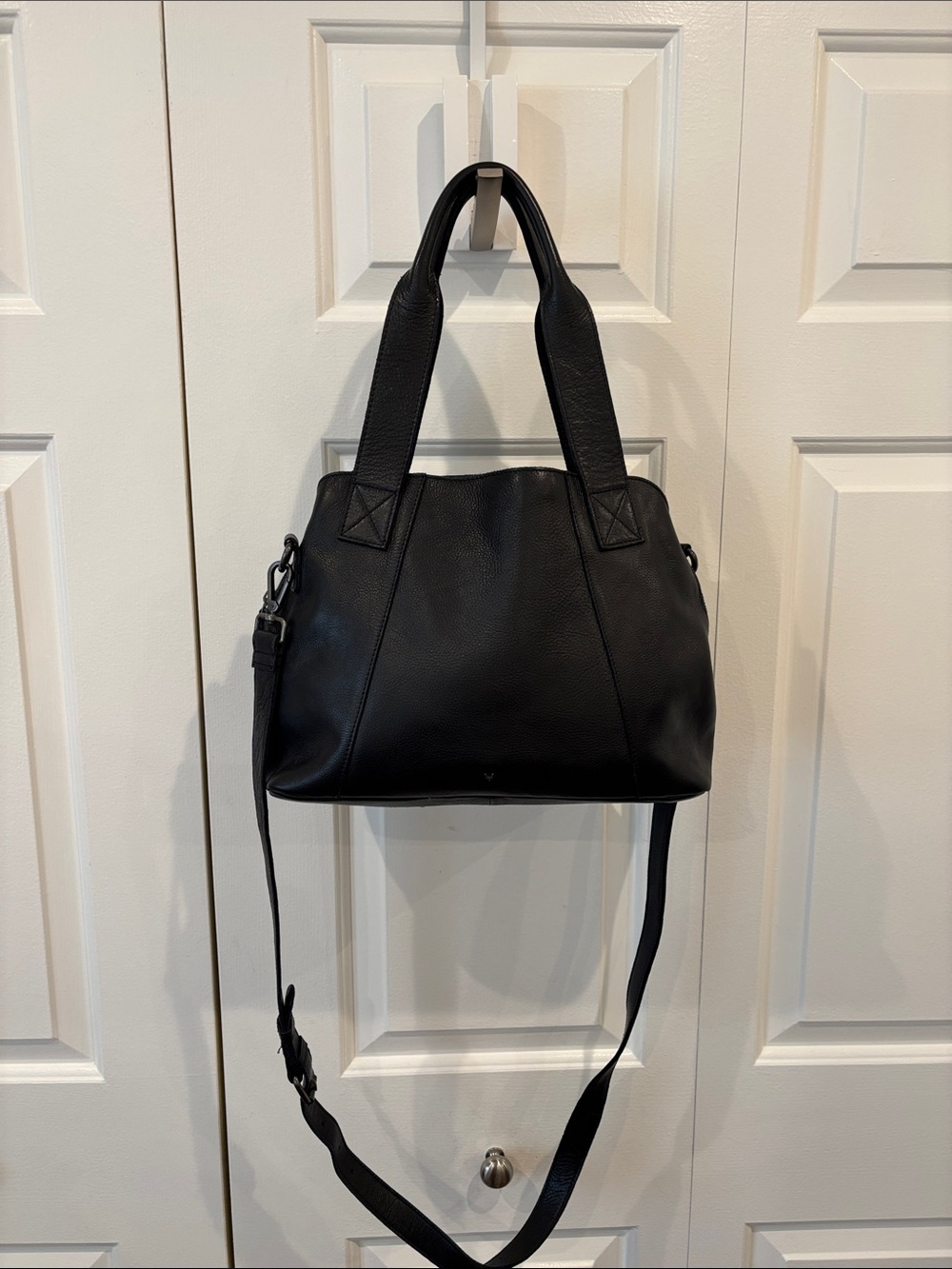 Genuine Leather Black Shoulder Bag with Detachable Crossbody Strap